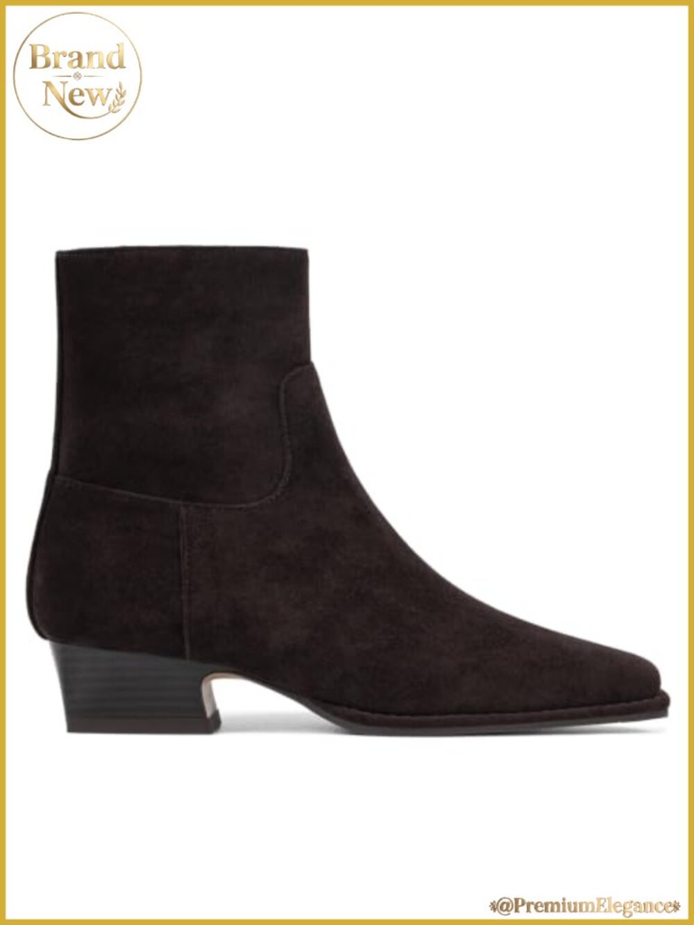 Women's Suede Ankle Boots Square Toe Chunky Block Heel Zip Booties